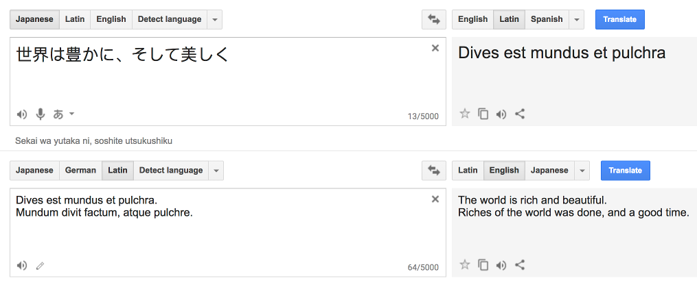 Google Translate: Dives est mundus et pulchra